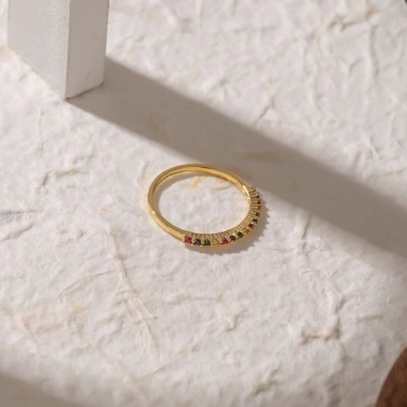 NEW 18K Gold Plated Multi Color Gemstone Ring - Picture 3 of 4